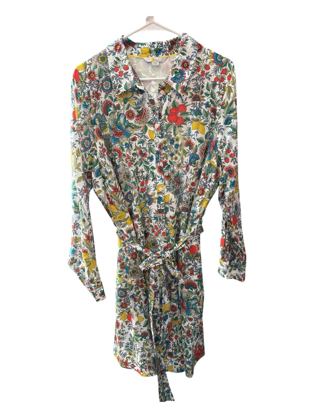 Boden Multicolor Floral Button-Front Dress (White, Red, Yellow, Blue, Green) - Picture 3 of 8